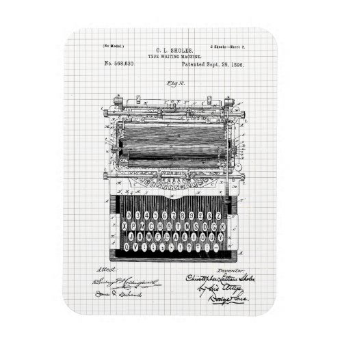 Vintage Typewriter Patent Illustration Magnet