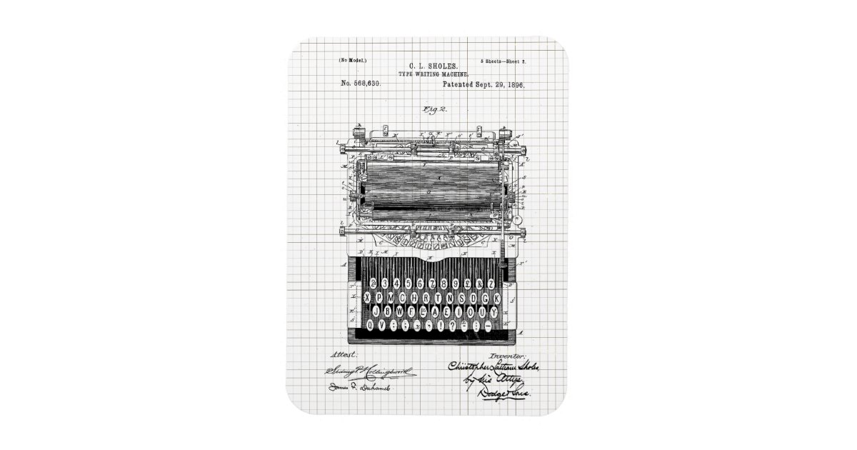 Vintage Typewriter Patent Illustration Magnet | Zazzle