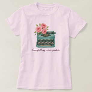Vintage Typewriter Storytelling Writer Pink T-Shirt