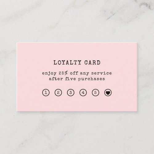Vintage Typewriter Text  Blush Pink Loyalty Card