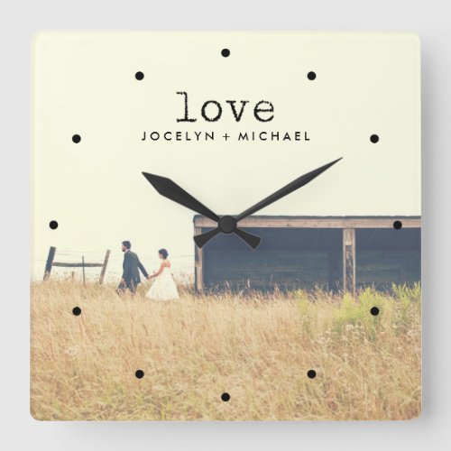 Vintage Typewriter Text Love with Photo Square Wall Clock