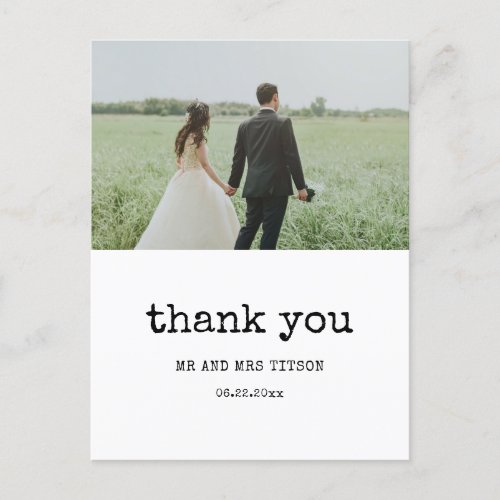 Vintage typewriter wedding photo thank you postcard