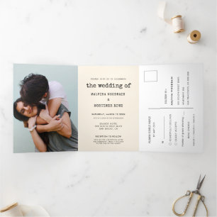 Vintage typewriter wedding photo Tri-Fold invitation