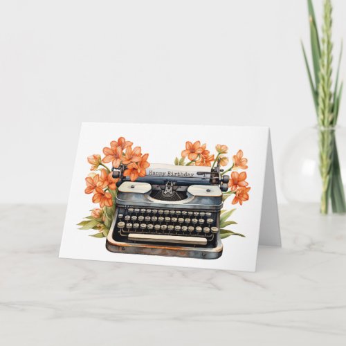 Vintage Typewriter With Flowers Card