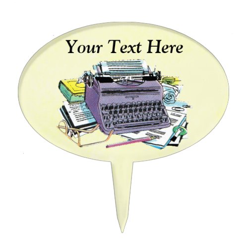 Vintage Typewriter With Writers paper Pencils Cake Topper