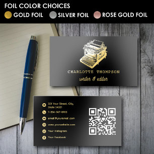 Vintage Typewriter Writer Editor Gold Foil Business Cards