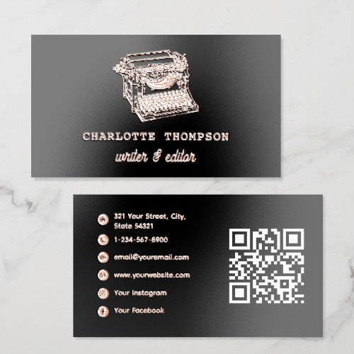 Vintage Typewriter Writer Editor Rose Gold Foil Business Cards