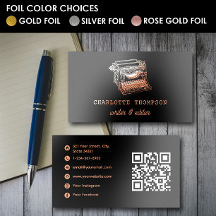 Vintage Typewriter Writer Editor Rose Gold Foil Business Cards