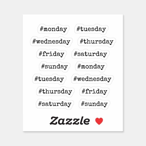 Vintage Typewritten Font Planner Hashtag Weekday Sticker