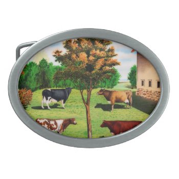 Vintage Typical Cow Breeds On The Farm Belt Buckle by StarStruckDezigns at Zazzle