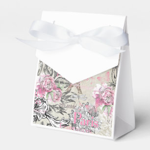Vintage typo black pink floral Paris Eiffel Tower Favor Boxes