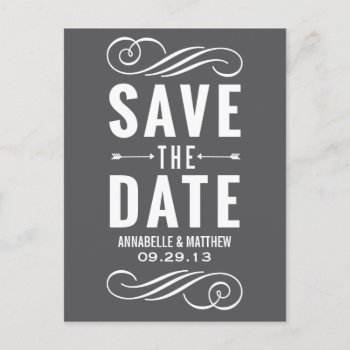 Vintage Typography 2 Save The Date Postcard by PeridotPaperie at Zazzle