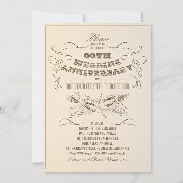 vintage typography aged anniversary invitations (Front)