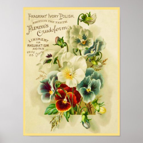 Vintage Typography and Decorative Pansy Flowers Poster