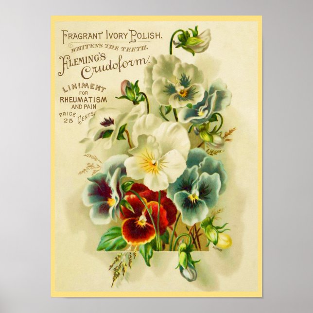 Vintage Typography and Decorative Pansy Flowers Poster (Front)