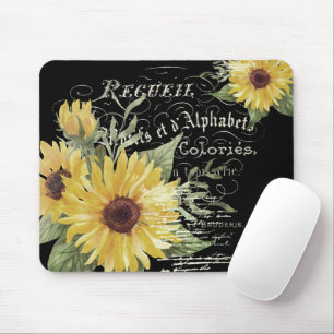 Vintage typography and sunflowers on black  mouse pad