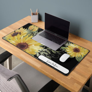 Vintage typography and sunflowers personalized desk mat