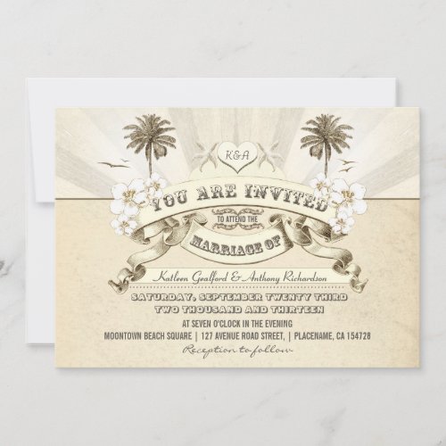 vintage typography beach wedding invitations