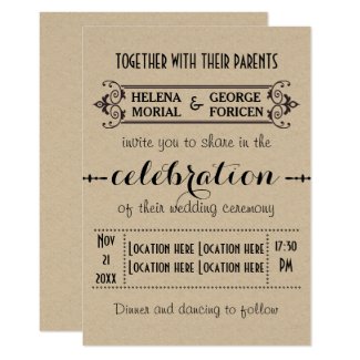 Vintage typography beige craft paper wedding invitation