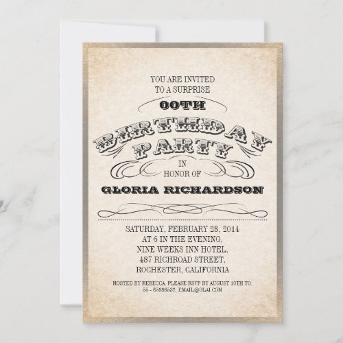 VINTAGE TYPOGRAPHY BIRTHDAY PARTY INVITATIONS