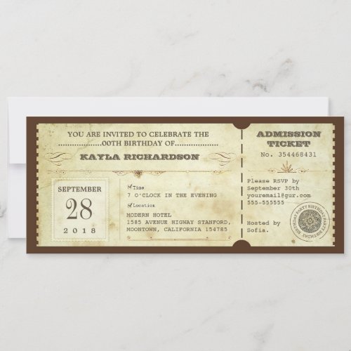 vintage typography birthday tickets invitation