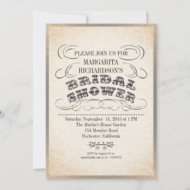 vintage typography bridal shower invitations (Front)