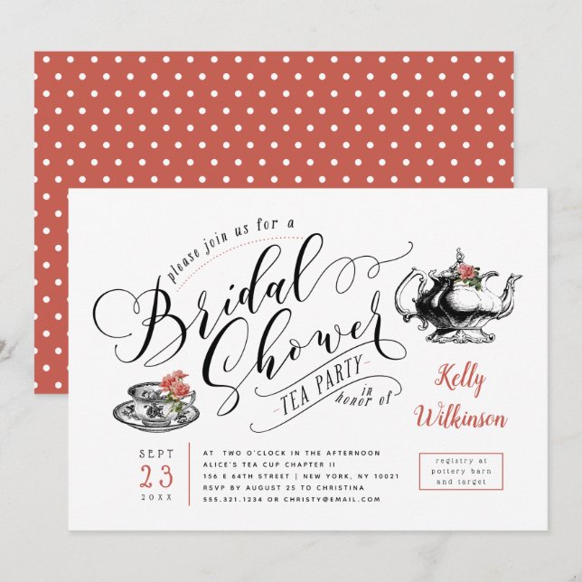 Vintage Typography | Bridal Shower Tea Party Invitation (Front/Back)