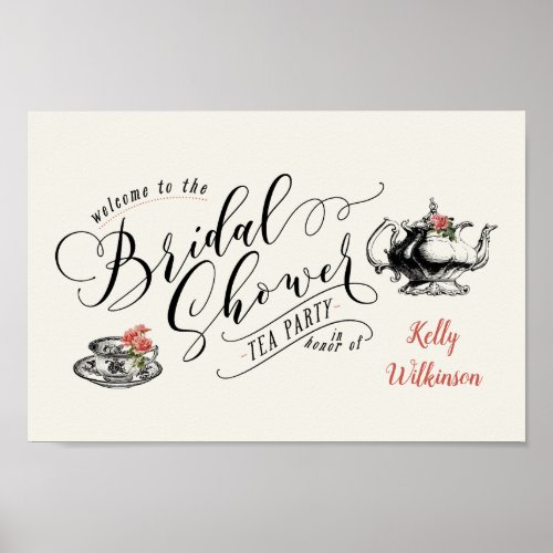 Vintage Typography Bridal Shower Tea Party Poster