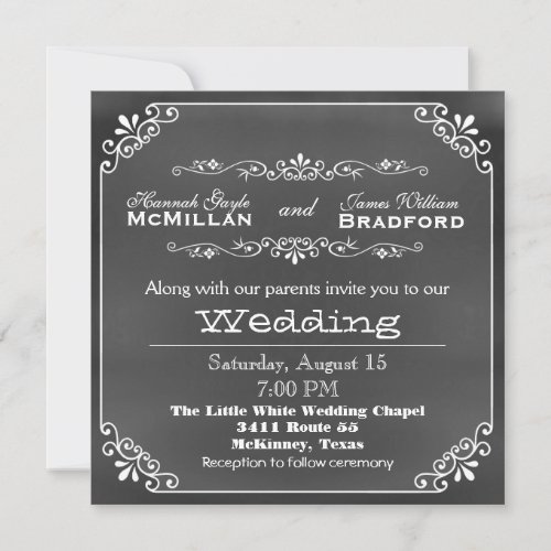 Vintage Typography Chalk Board Look Wedding Invitation