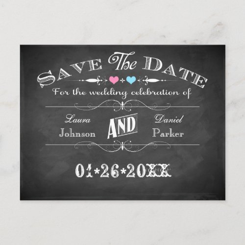 Vintage Typography Chalkboard Save The Date Card