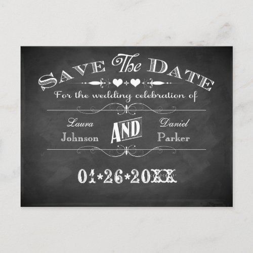 Vintage Typography Chalkboard Save The Date Card