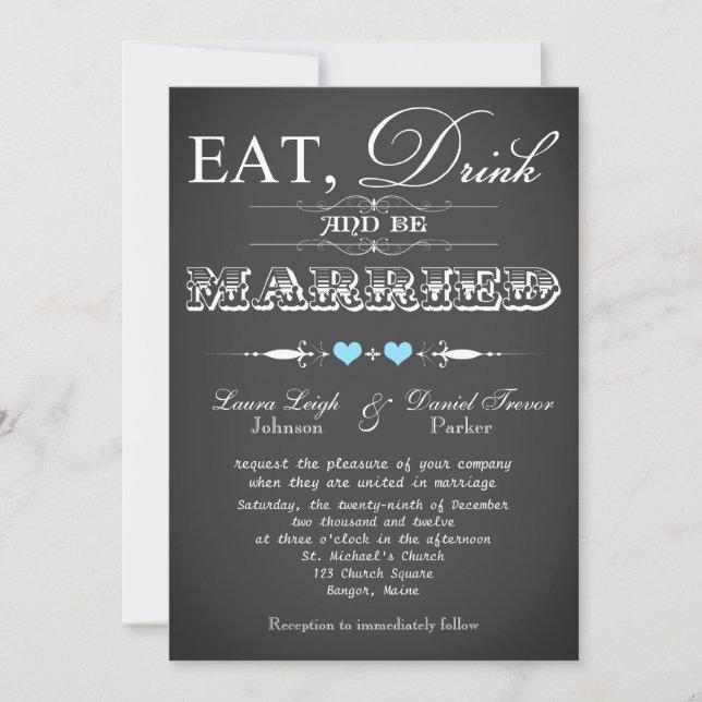 Vintage Typography Chalkboard Wedding Invite 10 (Front)