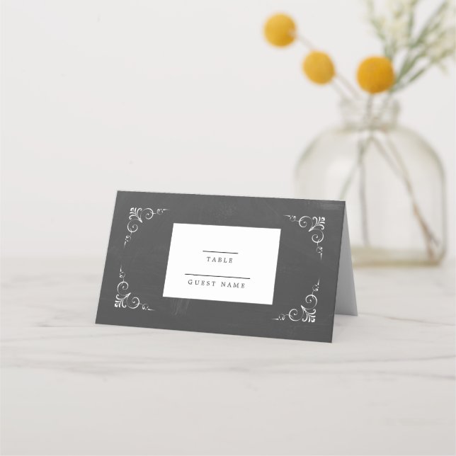 Vintage Typography Chalkboard Wedding Place Card (Front)