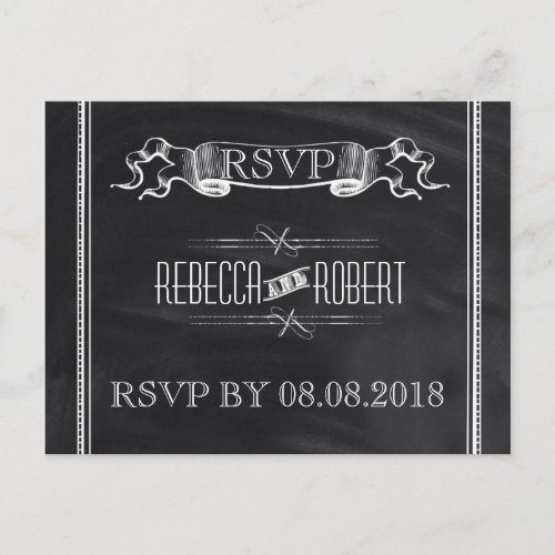 vintage Typography Chalkboard wedding rsvp Invitation Postcard