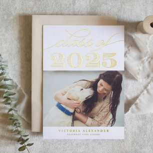 Vintage Typography Class of 2025 Photo Graduation Foil Invitation