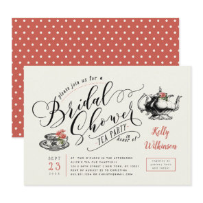 Vintage Typography | Cream Bridal Shower Tea Party Invitation