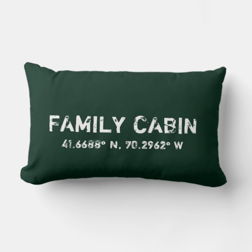 Vintage typography custom coordinates dark green lumbar pillow