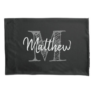 Vintage typography custom name monogram black pillow case