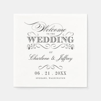 Vintage Typography Elegant White Wedding Wt313 Napkins by weddingtrendy at Zazzle