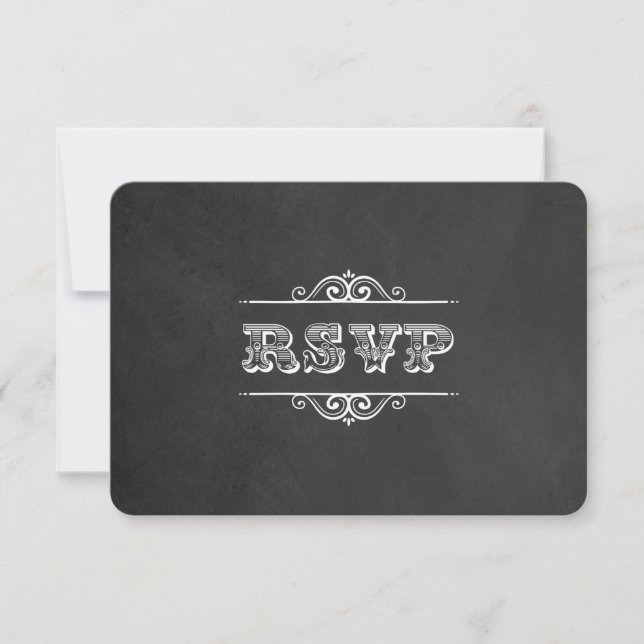 Vintage Typography Flair Chalkboard RSVP Card (Front)