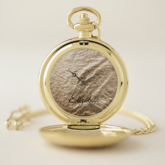 Vintage typography gold crumpled paper pattern wa pocket watch