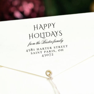 Vintage Typography Happy Holidays Family Name Self-inking Stamp