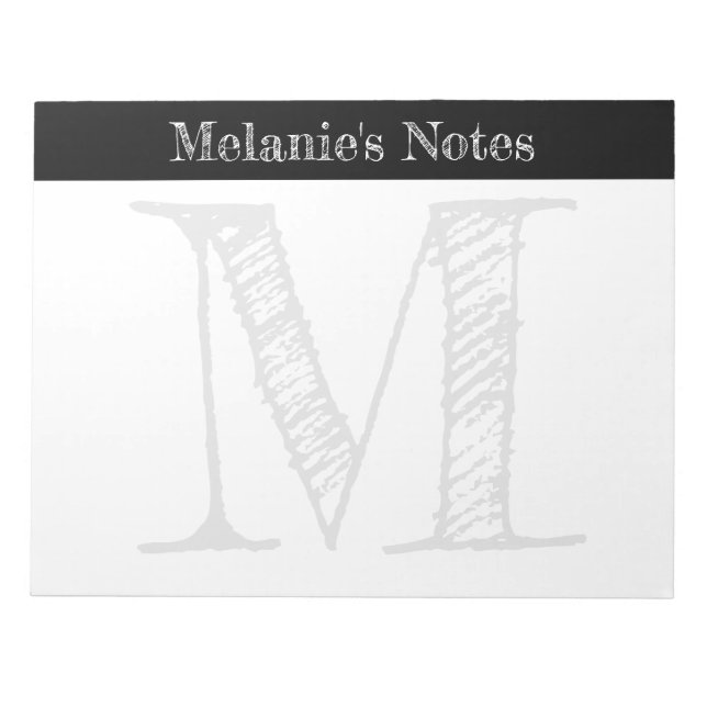 Vintage typography large custom monogram notepad (Front)