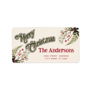 Vintage typography Merry Christmas botanical Label