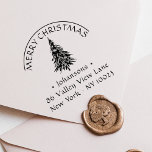 Vintage Typography | Merry Christmas Tree |  Self-inking Stamp<br><div class="desc">This unique yet classic Christmas return address stamp features vintage typography and a snow-covered Christmas tree. The Merry Christmas greetings curve gracefully inside the round frame at the top. The tree is in the center and the family name is below it, flanked by dimond-shaped dots. Under there is a return...</div>