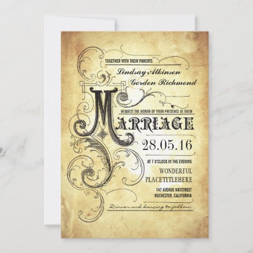 Vintage typography old wedding invitations