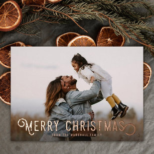 Vintage Typography Oranges Merry Christmas Photo  Foil Holiday Card