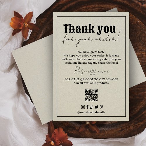 Vintage Typography Packaging Order Thank You Card