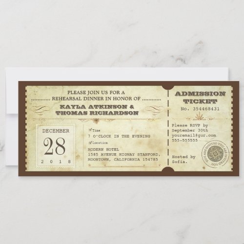 vintage typography rehearsal dinner ticket -invite
