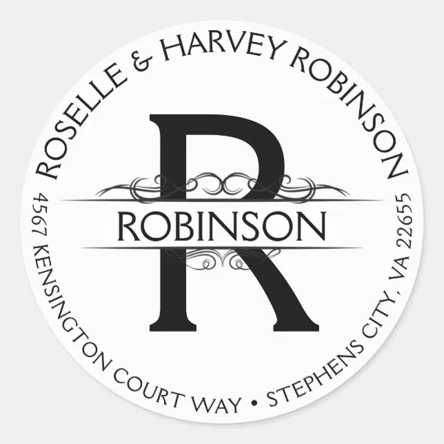 Vintage Typography Round Circular Name and Address Classic Round ...